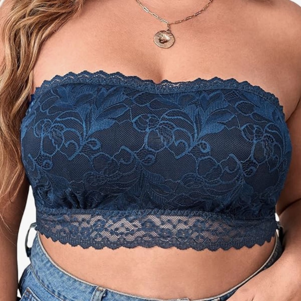 Bandeau Bralette Navy Blue Floral Lace Size Large
